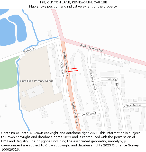 198, CLINTON LANE, KENILWORTH, CV8 1BB: Location map and indicative extent of plot