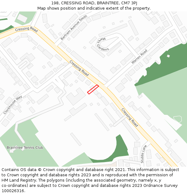 198, CRESSING ROAD, BRAINTREE, CM7 3PJ: Location map and indicative extent of plot