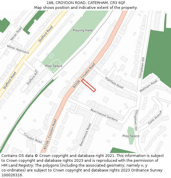 198, CROYDON ROAD, CATERHAM, CR3 6QF: Location map and indicative extent of plot