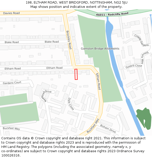 198, ELTHAM ROAD, WEST BRIDGFORD, NOTTINGHAM, NG2 5JU: Location map and indicative extent of plot