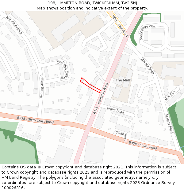 198, HAMPTON ROAD, TWICKENHAM, TW2 5NJ: Location map and indicative extent of plot