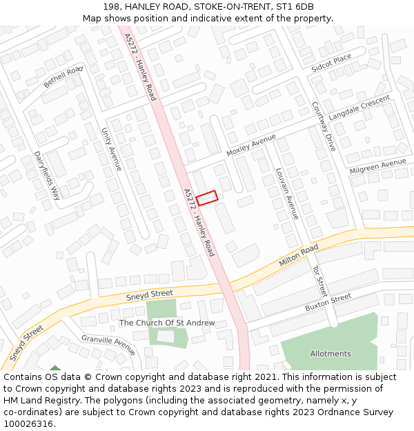 198, HANLEY ROAD, STOKE-ON-TRENT, ST1 6DB: Location map and indicative extent of plot