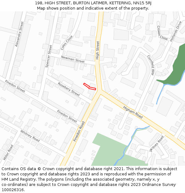 198, HIGH STREET, BURTON LATIMER, KETTERING, NN15 5RJ: Location map and indicative extent of plot