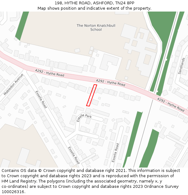 198, HYTHE ROAD, ASHFORD, TN24 8PP: Location map and indicative extent of plot