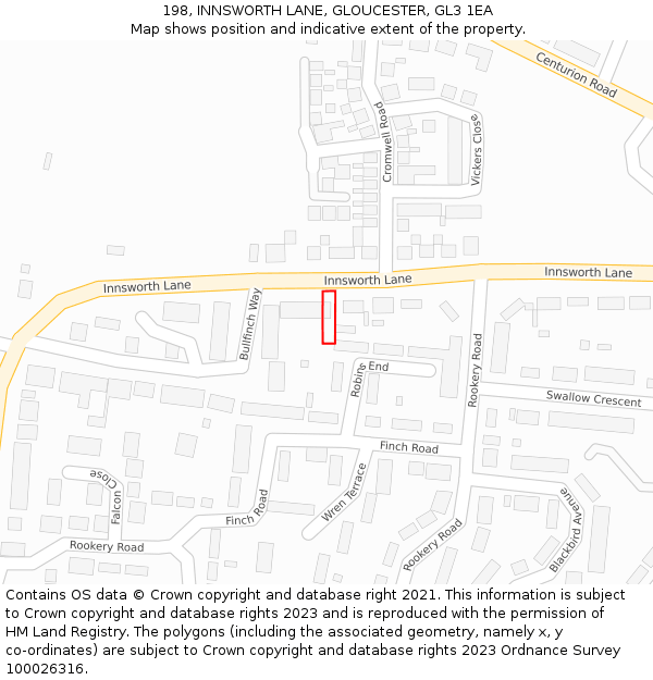 198, INNSWORTH LANE, GLOUCESTER, GL3 1EA: Location map and indicative extent of plot