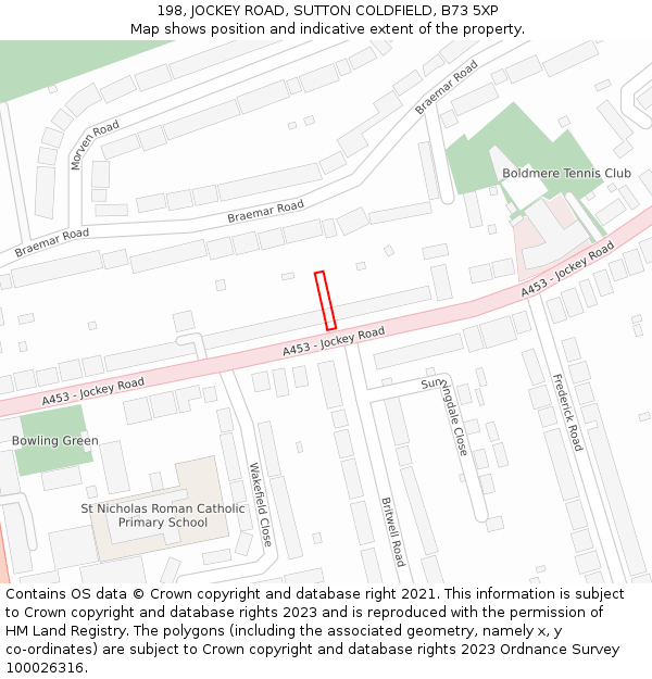 198, JOCKEY ROAD, SUTTON COLDFIELD, B73 5XP: Location map and indicative extent of plot