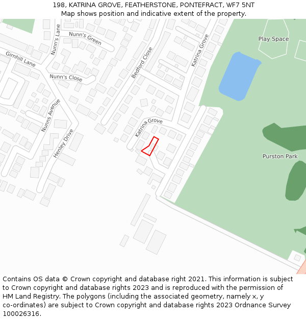 198, KATRINA GROVE, FEATHERSTONE, PONTEFRACT, WF7 5NT: Location map and indicative extent of plot