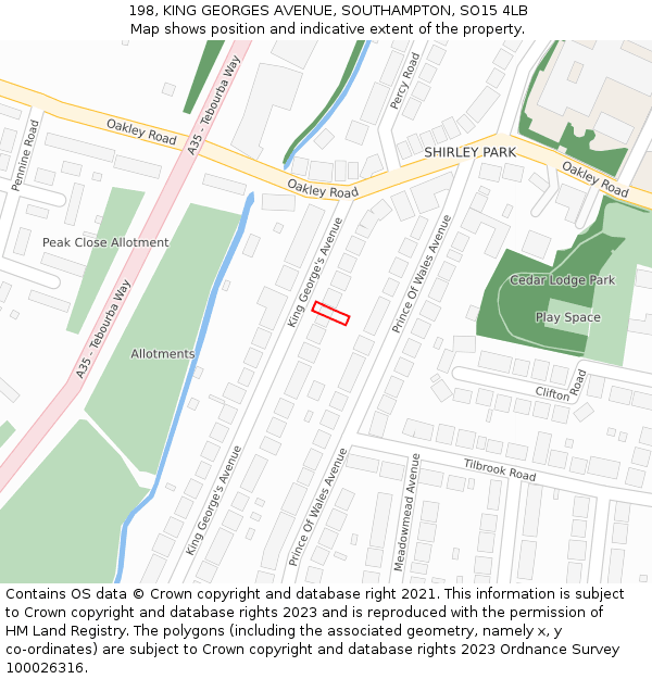 198, KING GEORGES AVENUE, SOUTHAMPTON, SO15 4LB: Location map and indicative extent of plot