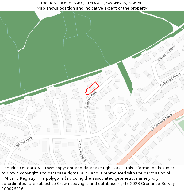 198, KINGROSIA PARK, CLYDACH, SWANSEA, SA6 5PF: Location map and indicative extent of plot