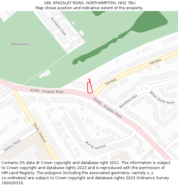 198, KINGSLEY ROAD, NORTHAMPTON, NN2 7BU: Location map and indicative extent of plot