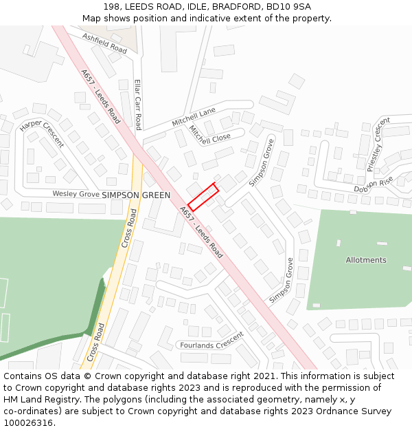 198, LEEDS ROAD, IDLE, BRADFORD, BD10 9SA: Location map and indicative extent of plot