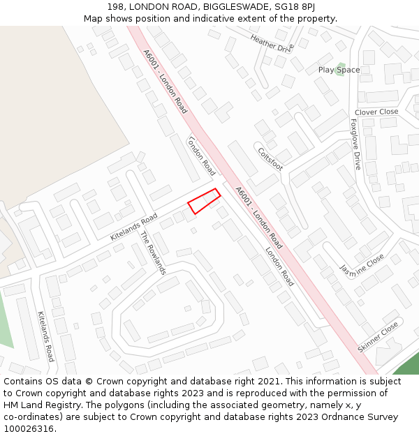 198, LONDON ROAD, BIGGLESWADE, SG18 8PJ: Location map and indicative extent of plot