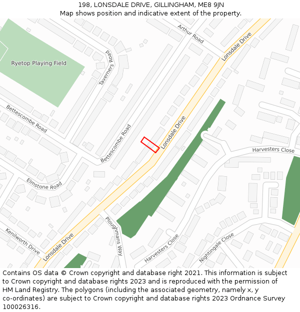 198, LONSDALE DRIVE, GILLINGHAM, ME8 9JN: Location map and indicative extent of plot