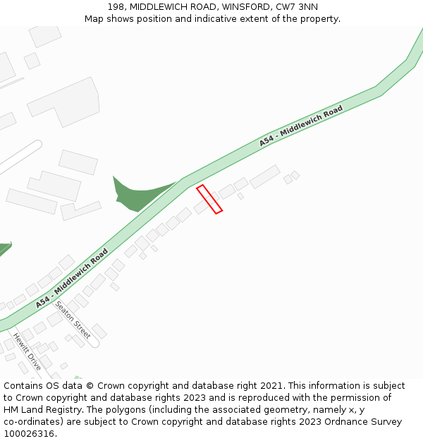 198, MIDDLEWICH ROAD, WINSFORD, CW7 3NN: Location map and indicative extent of plot