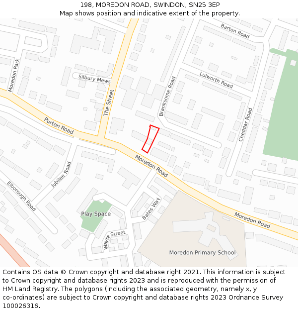 198, MOREDON ROAD, SWINDON, SN25 3EP: Location map and indicative extent of plot