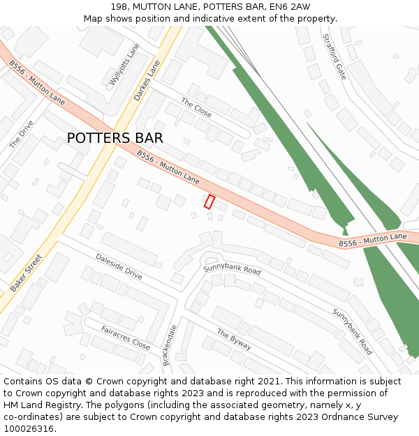 198, MUTTON LANE, POTTERS BAR, EN6 2AW: Location map and indicative extent of plot