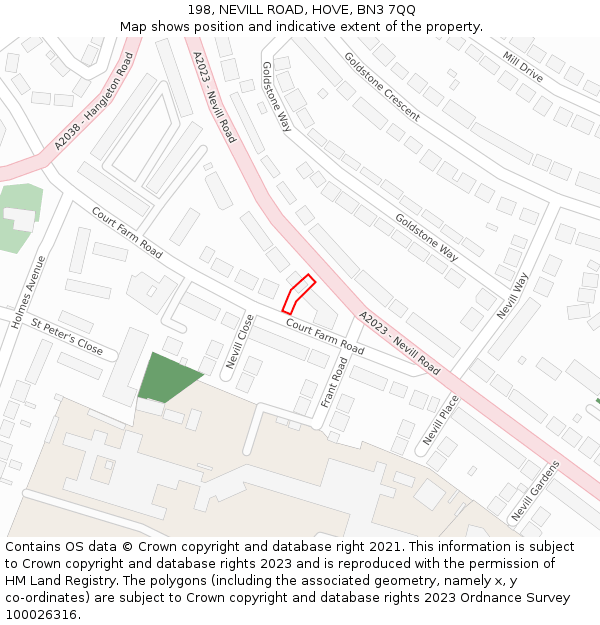 198, NEVILL ROAD, HOVE, BN3 7QQ: Location map and indicative extent of plot