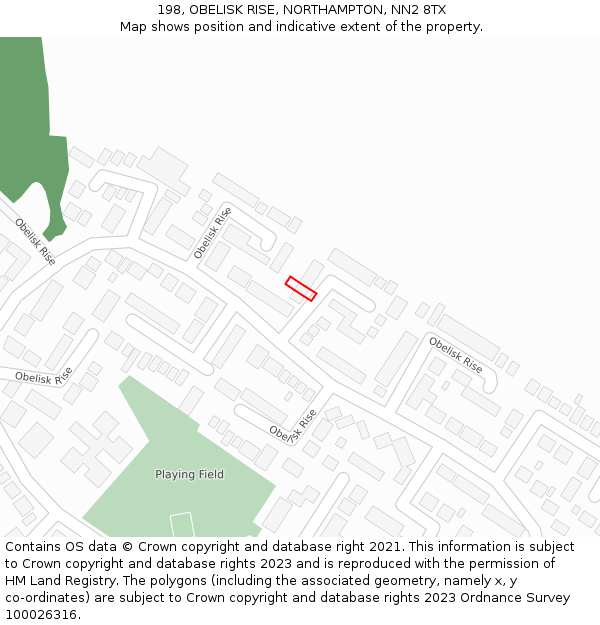 198, OBELISK RISE, NORTHAMPTON, NN2 8TX: Location map and indicative extent of plot