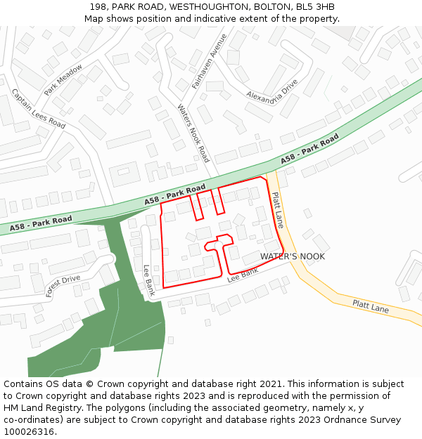 198, PARK ROAD, WESTHOUGHTON, BOLTON, BL5 3HB: Location map and indicative extent of plot