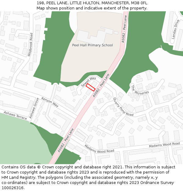 198, PEEL LANE, LITTLE HULTON, MANCHESTER, M38 0FL: Location map and indicative extent of plot