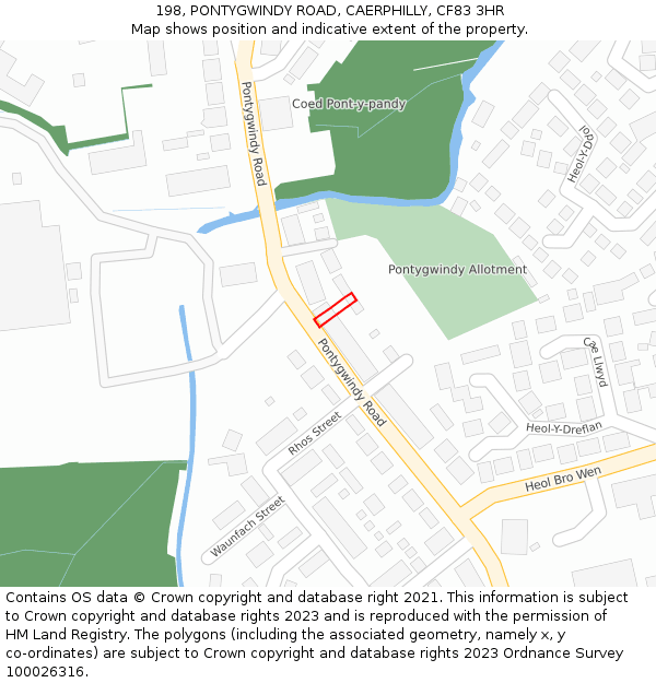 198, PONTYGWINDY ROAD, CAERPHILLY, CF83 3HR: Location map and indicative extent of plot