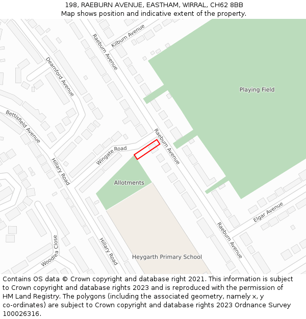 198, RAEBURN AVENUE, EASTHAM, WIRRAL, CH62 8BB: Location map and indicative extent of plot