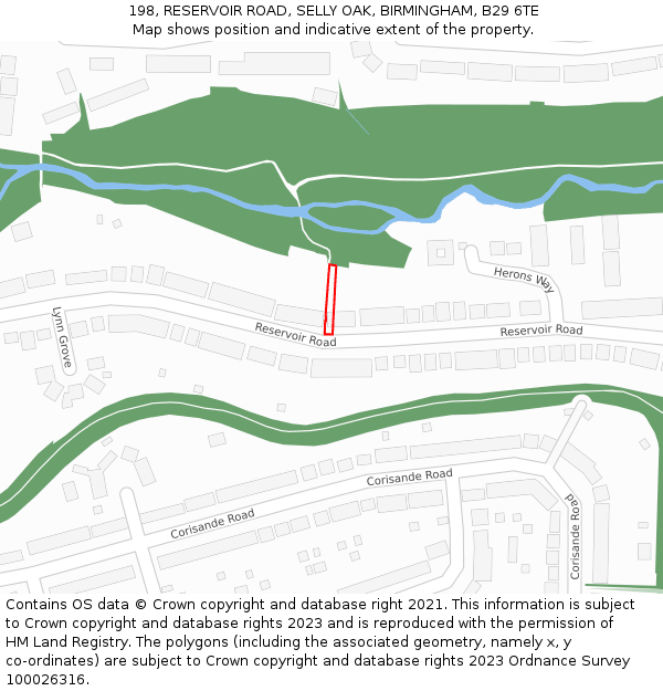 198, RESERVOIR ROAD, SELLY OAK, BIRMINGHAM, B29 6TE: Location map and indicative extent of plot