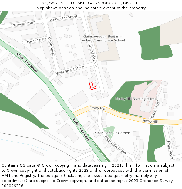 198, SANDSFIELD LANE, GAINSBOROUGH, DN21 1DD: Location map and indicative extent of plot