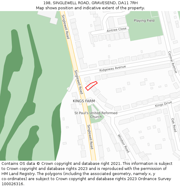 198, SINGLEWELL ROAD, GRAVESEND, DA11 7RH: Location map and indicative extent of plot