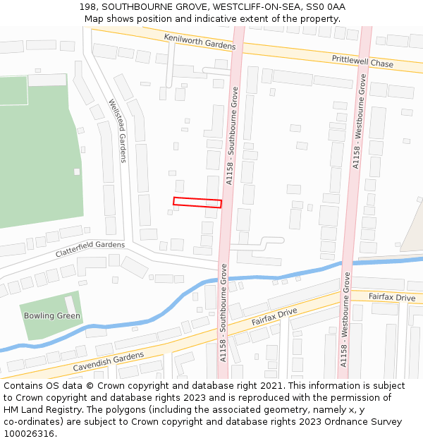 198, SOUTHBOURNE GROVE, WESTCLIFF-ON-SEA, SS0 0AA: Location map and indicative extent of plot