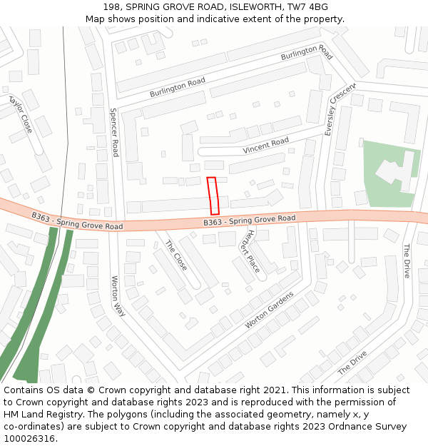 198, SPRING GROVE ROAD, ISLEWORTH, TW7 4BG: Location map and indicative extent of plot