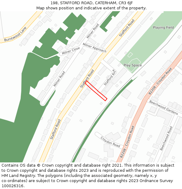 198, STAFFORD ROAD, CATERHAM, CR3 6JF: Location map and indicative extent of plot