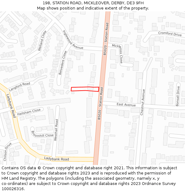 198, STATION ROAD, MICKLEOVER, DERBY, DE3 9FH: Location map and indicative extent of plot
