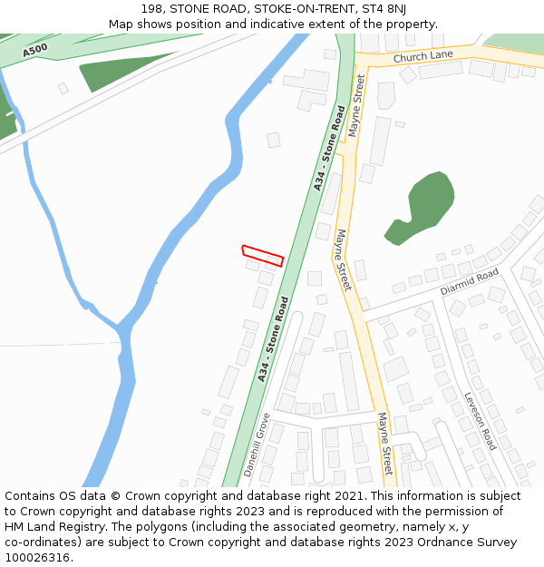 198, STONE ROAD, STOKE-ON-TRENT, ST4 8NJ: Location map and indicative extent of plot