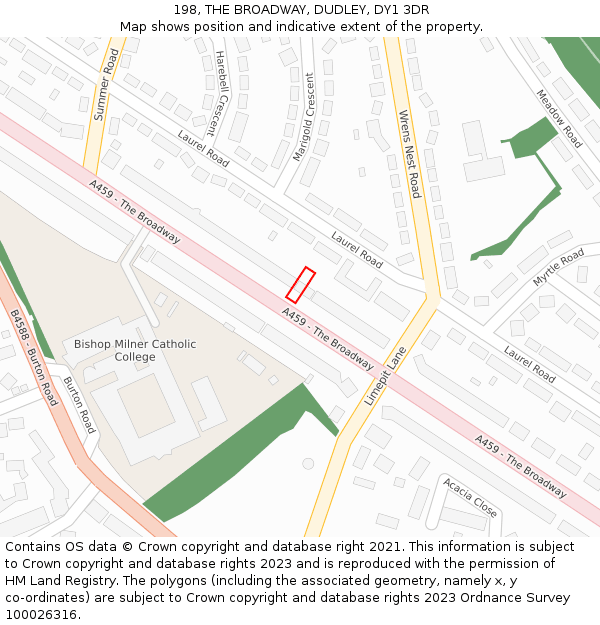 198, THE BROADWAY, DUDLEY, DY1 3DR: Location map and indicative extent of plot