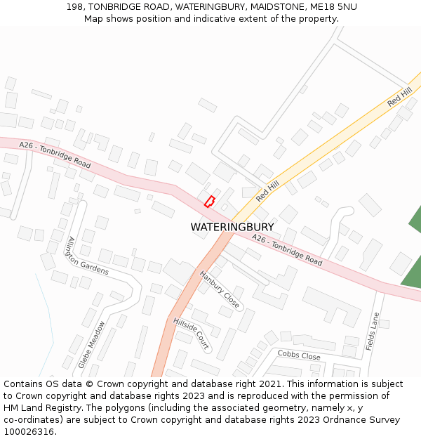 198, TONBRIDGE ROAD, WATERINGBURY, MAIDSTONE, ME18 5NU: Location map and indicative extent of plot