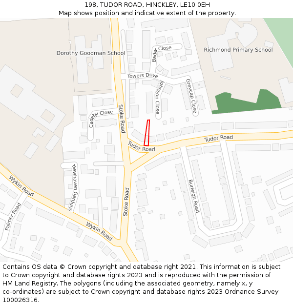 198, TUDOR ROAD, HINCKLEY, LE10 0EH: Location map and indicative extent of plot