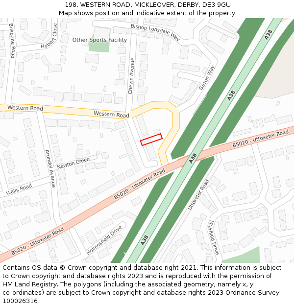 198, WESTERN ROAD, MICKLEOVER, DERBY, DE3 9GU: Location map and indicative extent of plot