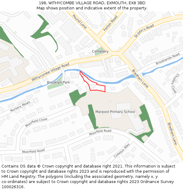 198, WITHYCOMBE VILLAGE ROAD, EXMOUTH, EX8 3BD: Location map and indicative extent of plot