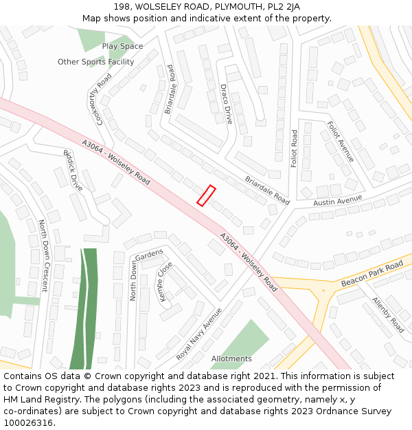 198, WOLSELEY ROAD, PLYMOUTH, PL2 2JA: Location map and indicative extent of plot