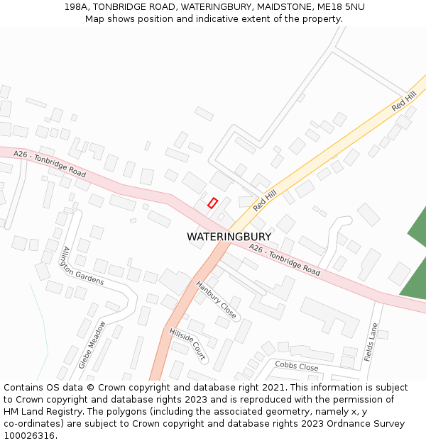 198A, TONBRIDGE ROAD, WATERINGBURY, MAIDSTONE, ME18 5NU: Location map and indicative extent of plot