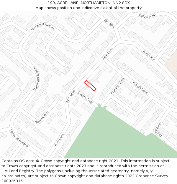 199, ACRE LANE, NORTHAMPTON, NN2 8DX: Location map and indicative extent of plot