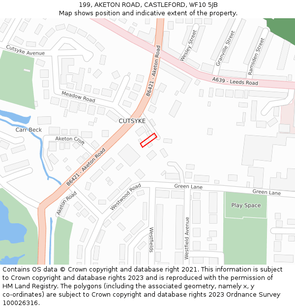 199, AKETON ROAD, CASTLEFORD, WF10 5JB: Location map and indicative extent of plot