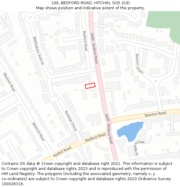 199, BEDFORD ROAD, HITCHIN, SG5 2UD: Location map and indicative extent of plot