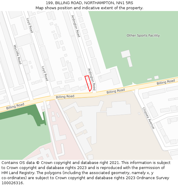 199, BILLING ROAD, NORTHAMPTON, NN1 5RS: Location map and indicative extent of plot