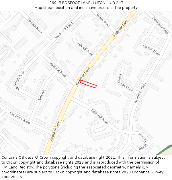 199, BIRDSFOOT LANE, LUTON, LU3 2HT: Location map and indicative extent of plot