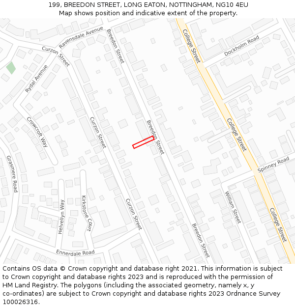 199, BREEDON STREET, LONG EATON, NOTTINGHAM, NG10 4EU: Location map and indicative extent of plot