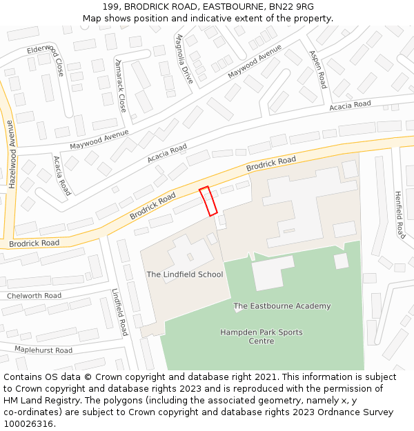 199, BRODRICK ROAD, EASTBOURNE, BN22 9RG: Location map and indicative extent of plot