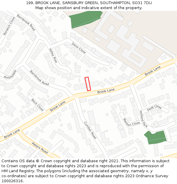 199, BROOK LANE, SARISBURY GREEN, SOUTHAMPTON, SO31 7DU: Location map and indicative extent of plot