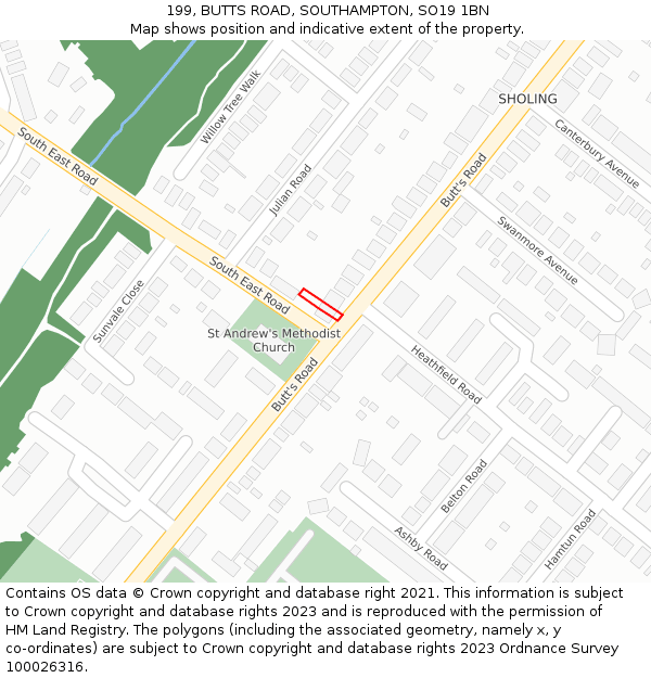 199, BUTTS ROAD, SOUTHAMPTON, SO19 1BN: Location map and indicative extent of plot